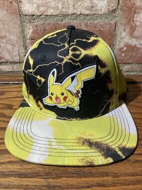 Pokemon Pikachu Hat Cap Snap Back Mens Black Yellow Bioworld Lightning Graphic